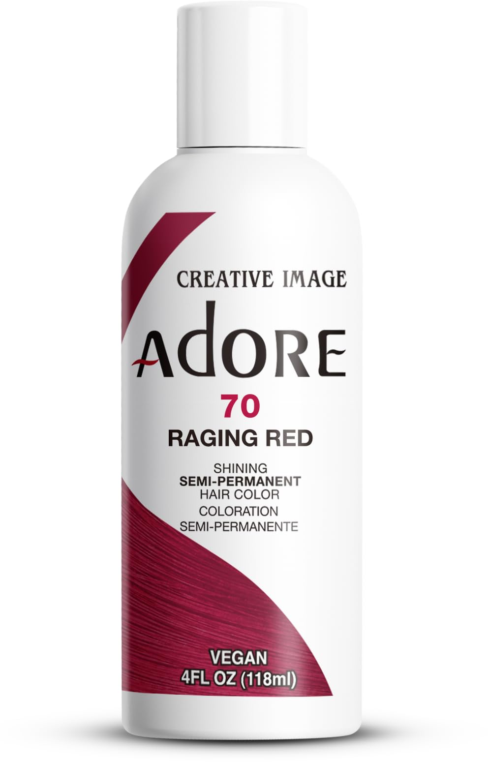 Adore Rouge Rageant, flacon pratique pour application à domicile et couleur durable.