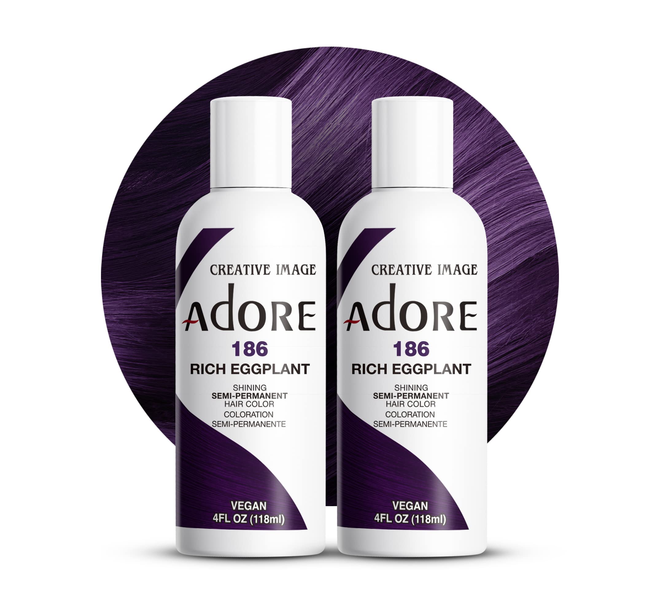 Adore Teinte Aubergine Semi-Permanente, flacon 2-pack, couleur riche et durable.