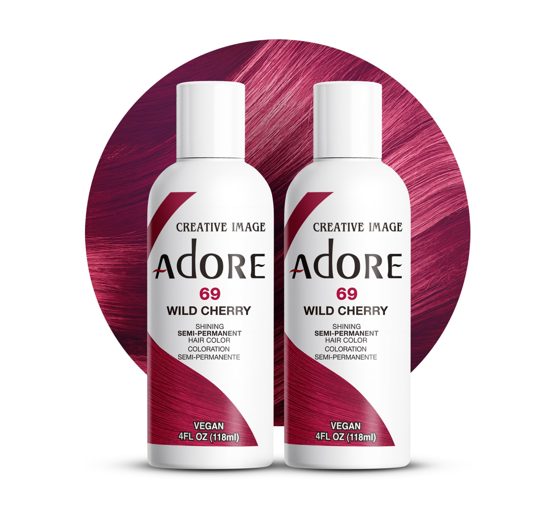 Adore Teinture Wild Cherry, bouteille prête à l’emploi pour une couleur vive sans ammoniaque.
