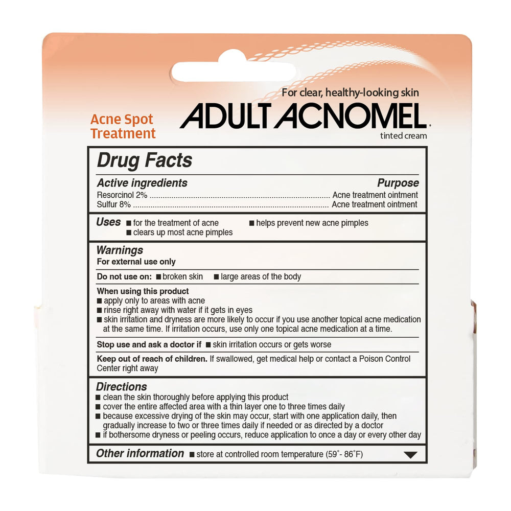 Adult Acnomel packaging and instructions convey easy daily use