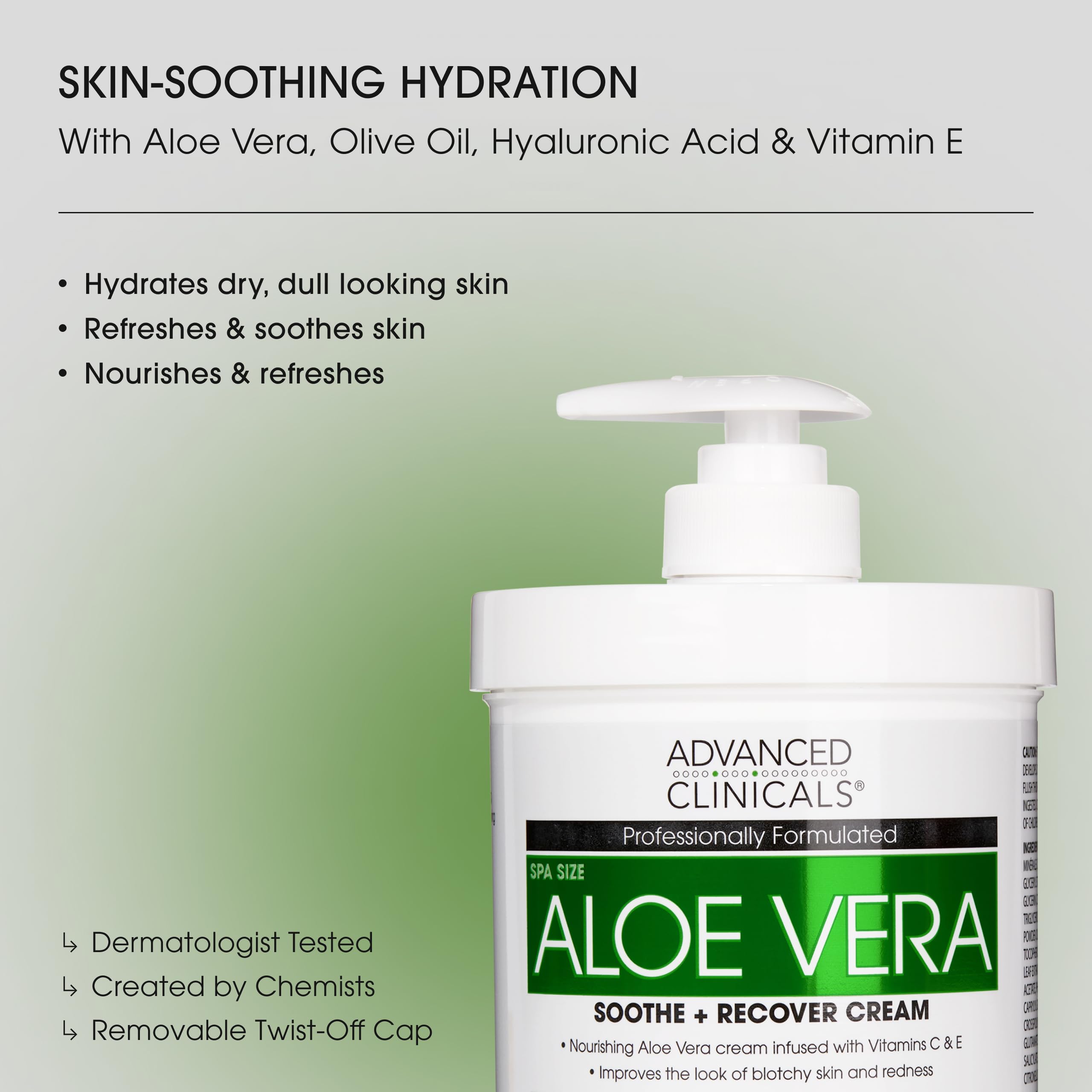 Advanced Clinicals Aloe Vera Lotion, texture crèmeuse: douceur immédiate pour la peau.