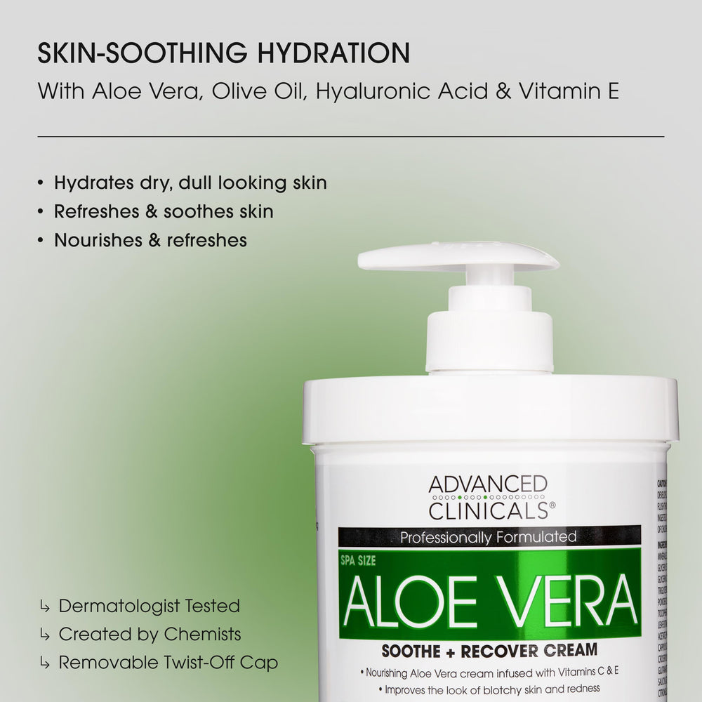 Advanced Clinicals Aloe Vera Lotion, texture crèmeuse: douceur immédiate pour la peau.