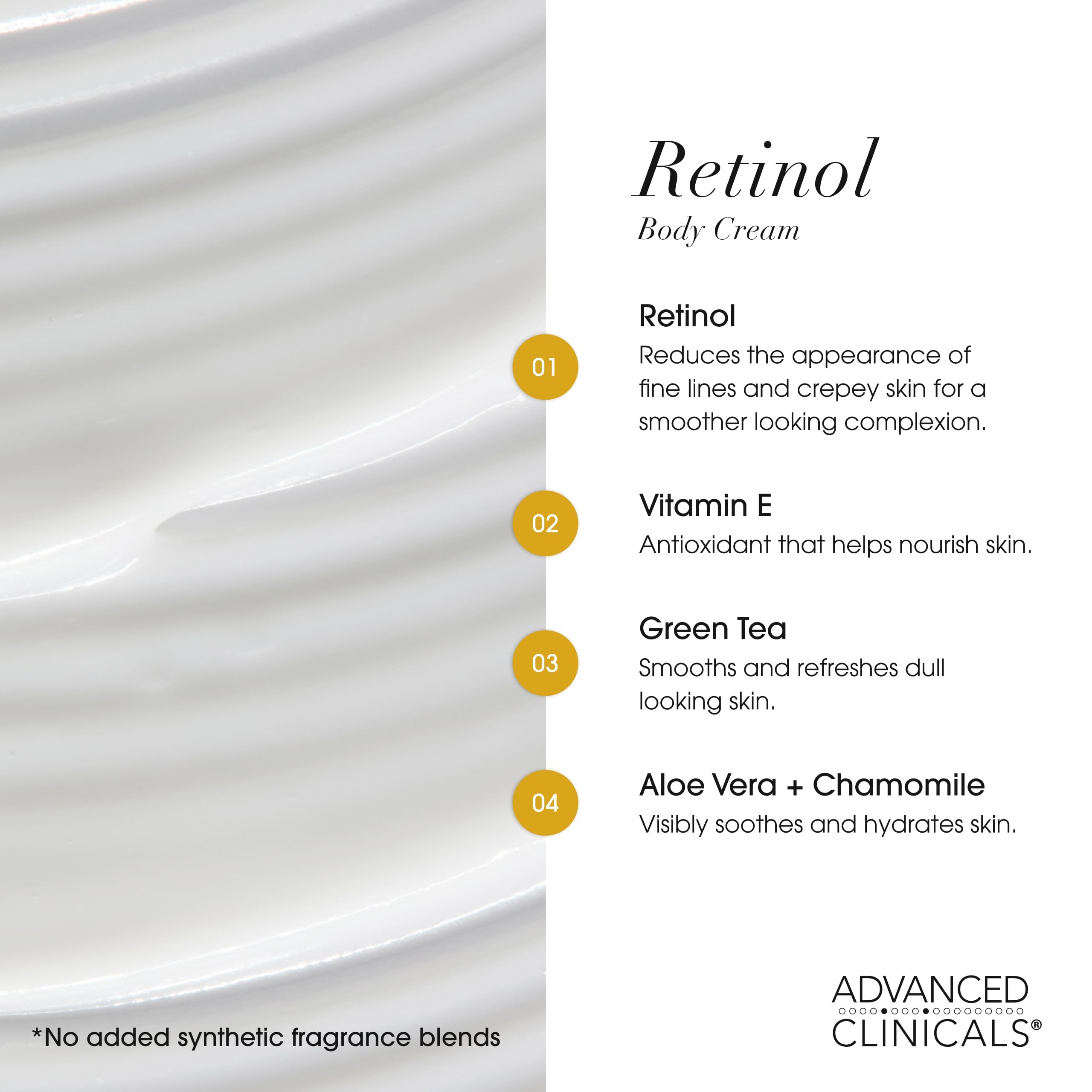 Advanced Clinicals Application crème corps, routine quotidienne pour peau douce et nourrie.