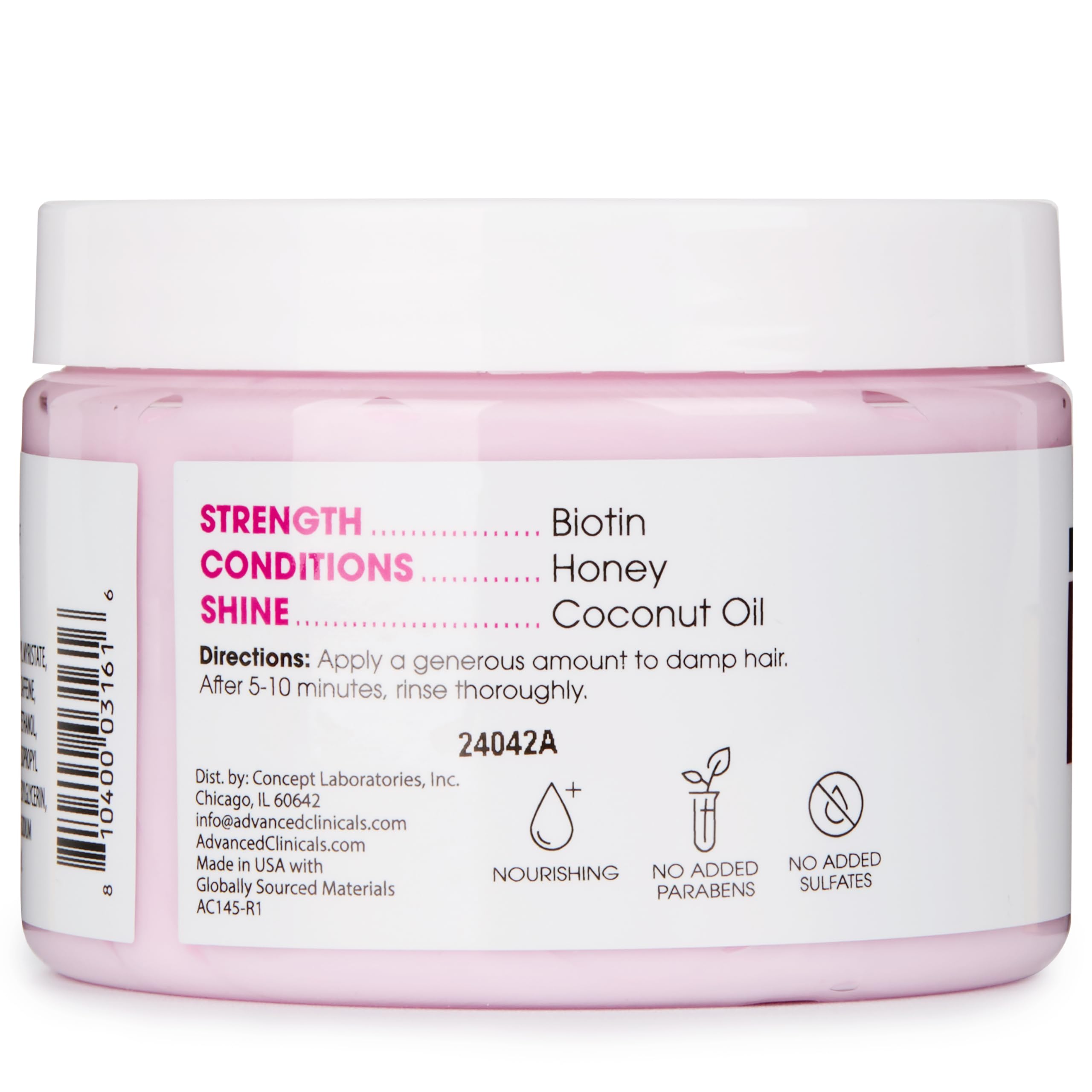 Masque capillaire Biotine Advanced Clinicals, temps de pose 5 à 10 minutes.