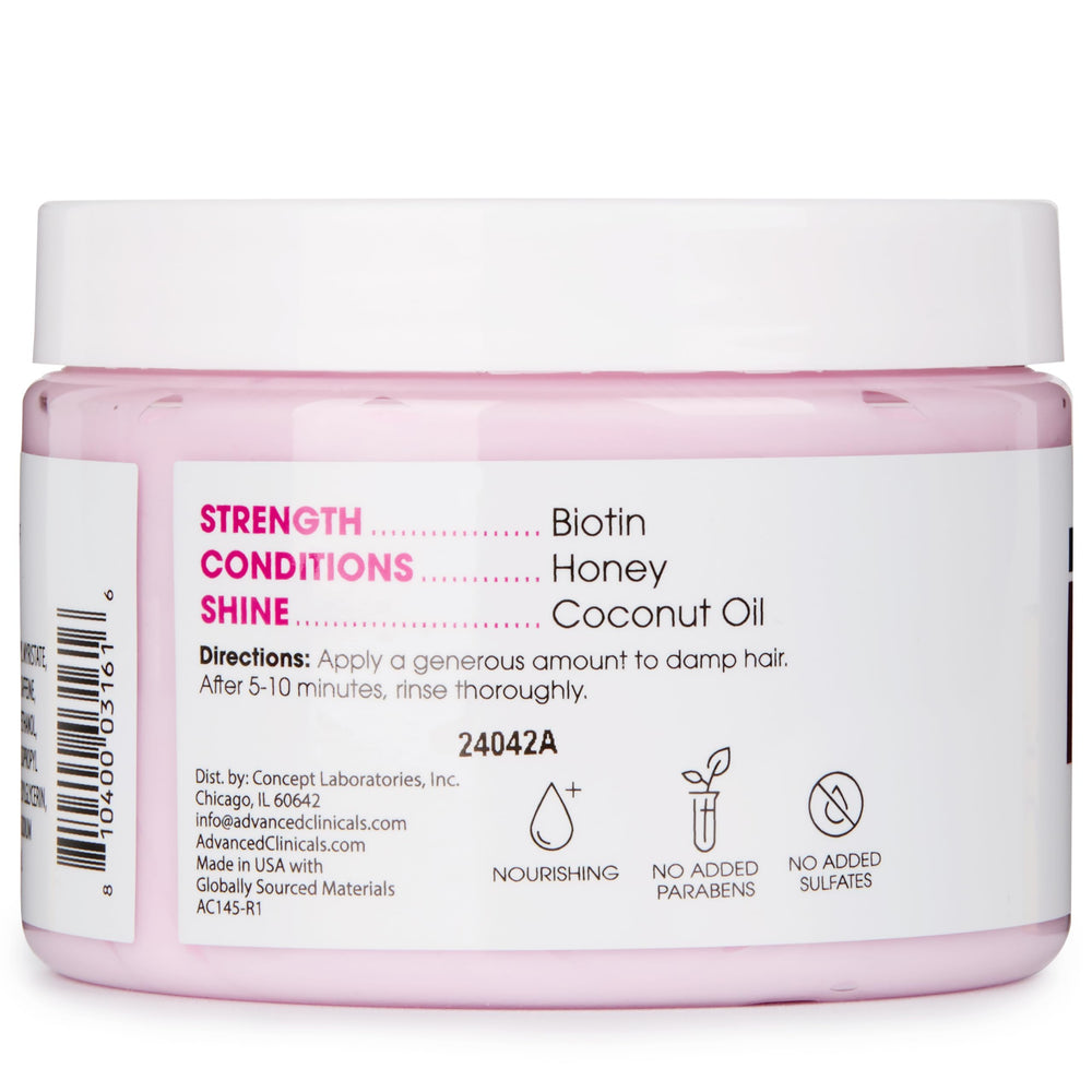 Masque capillaire Biotine Advanced Clinicals, temps de pose 5 à 10 minutes.
