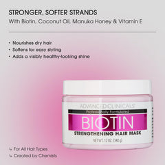 Masque capillaire Biotine Advanced Clinicals, texture crèmeuse pour cheveux lisses.