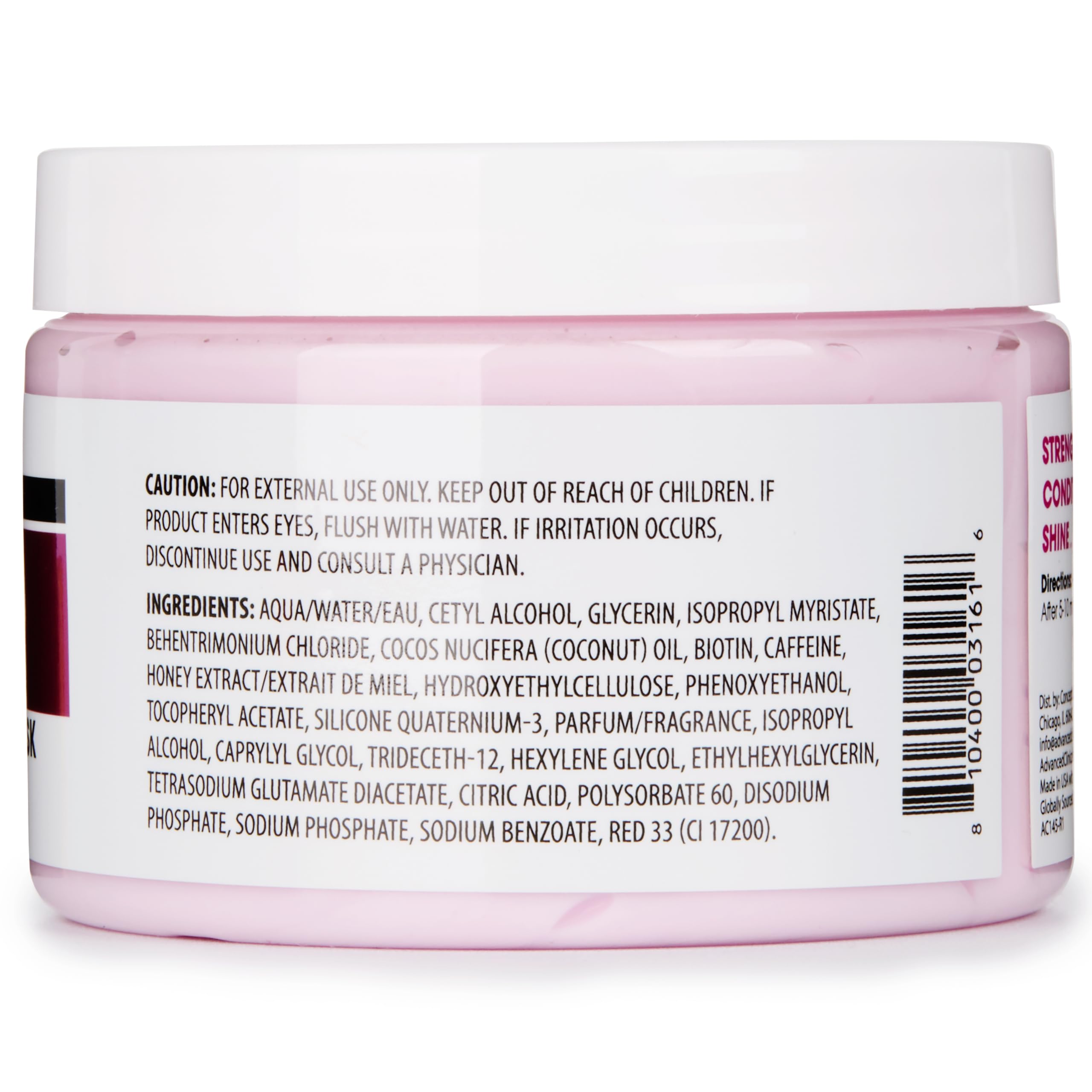 Masque capillaire Biotine Advanced Clinicals, utilisation hebdomadaire recommandée.