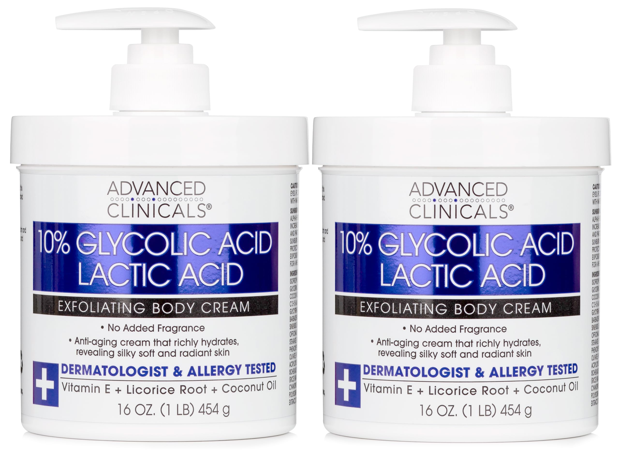 Advanced Clinicals montre la bouteille de lotion exfoliante, destinée à lisser la peau.