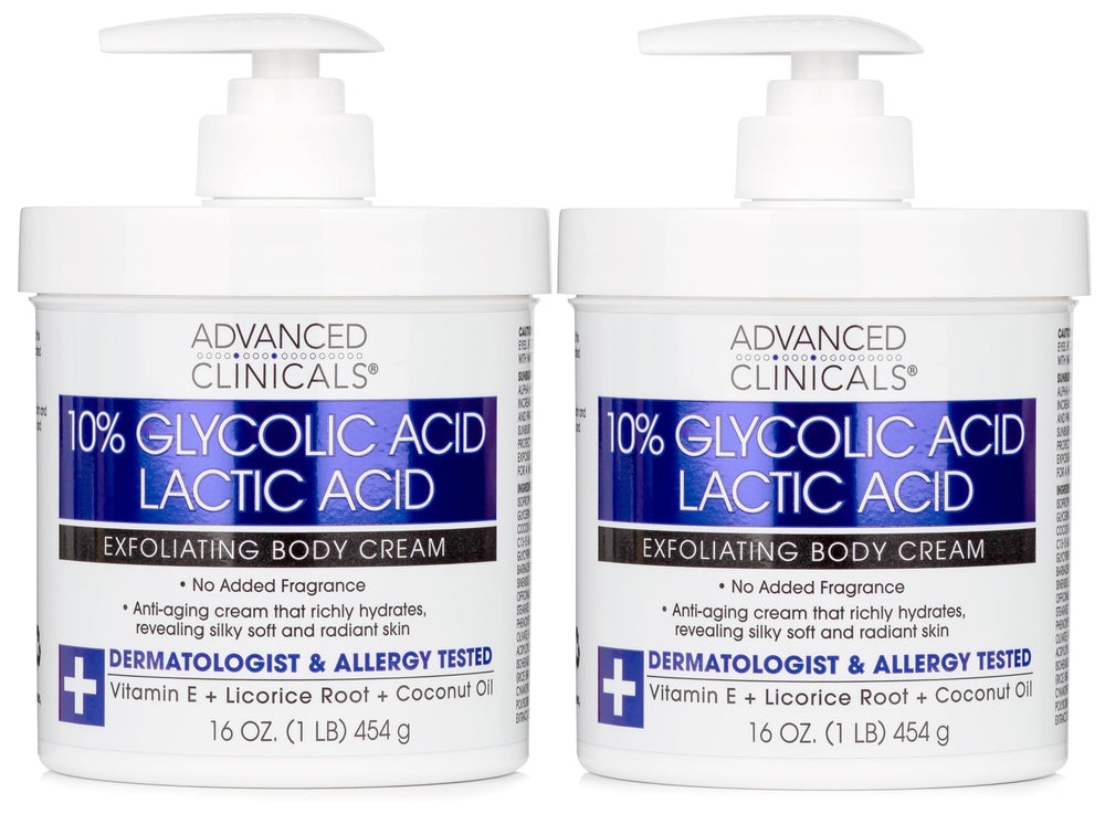 Advanced Clinicals montre la bouteille de lotion exfoliante, destinée à lisser la peau.