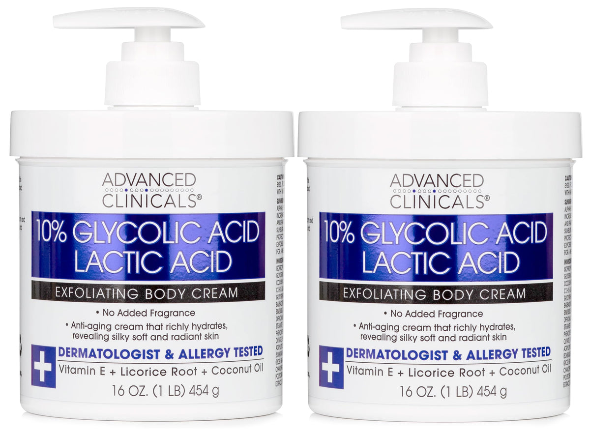 Advanced Clinicals montre la bouteille de lotion exfoliante, destinée à lisser la peau.