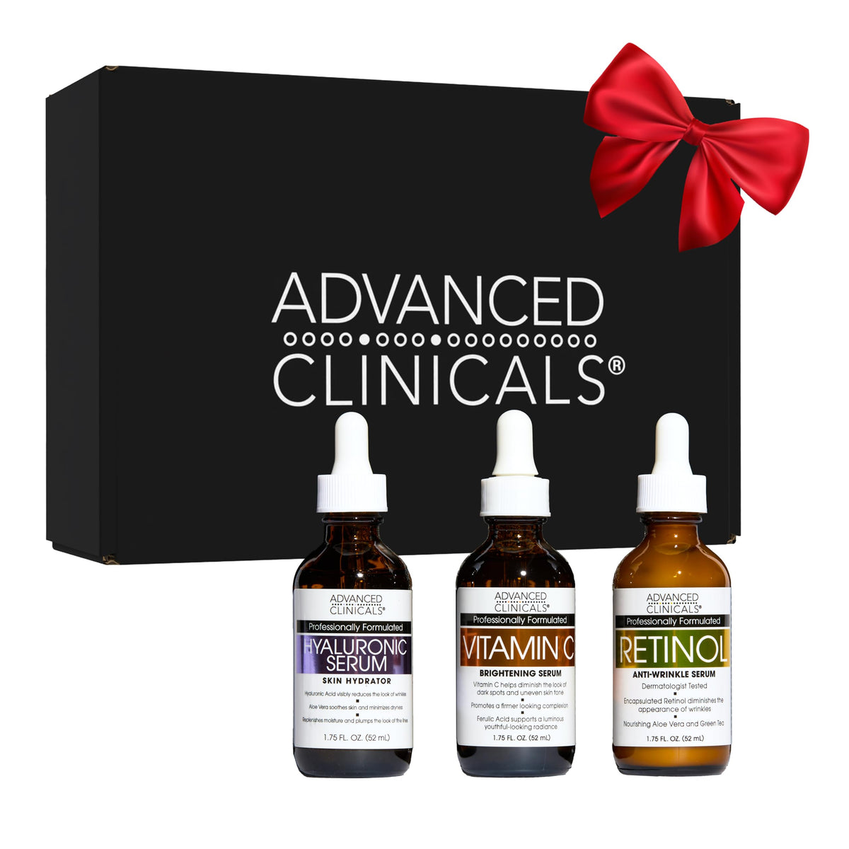 Advanced Clinicals coffret trio de sérums visage, cadeau voyage pratique.