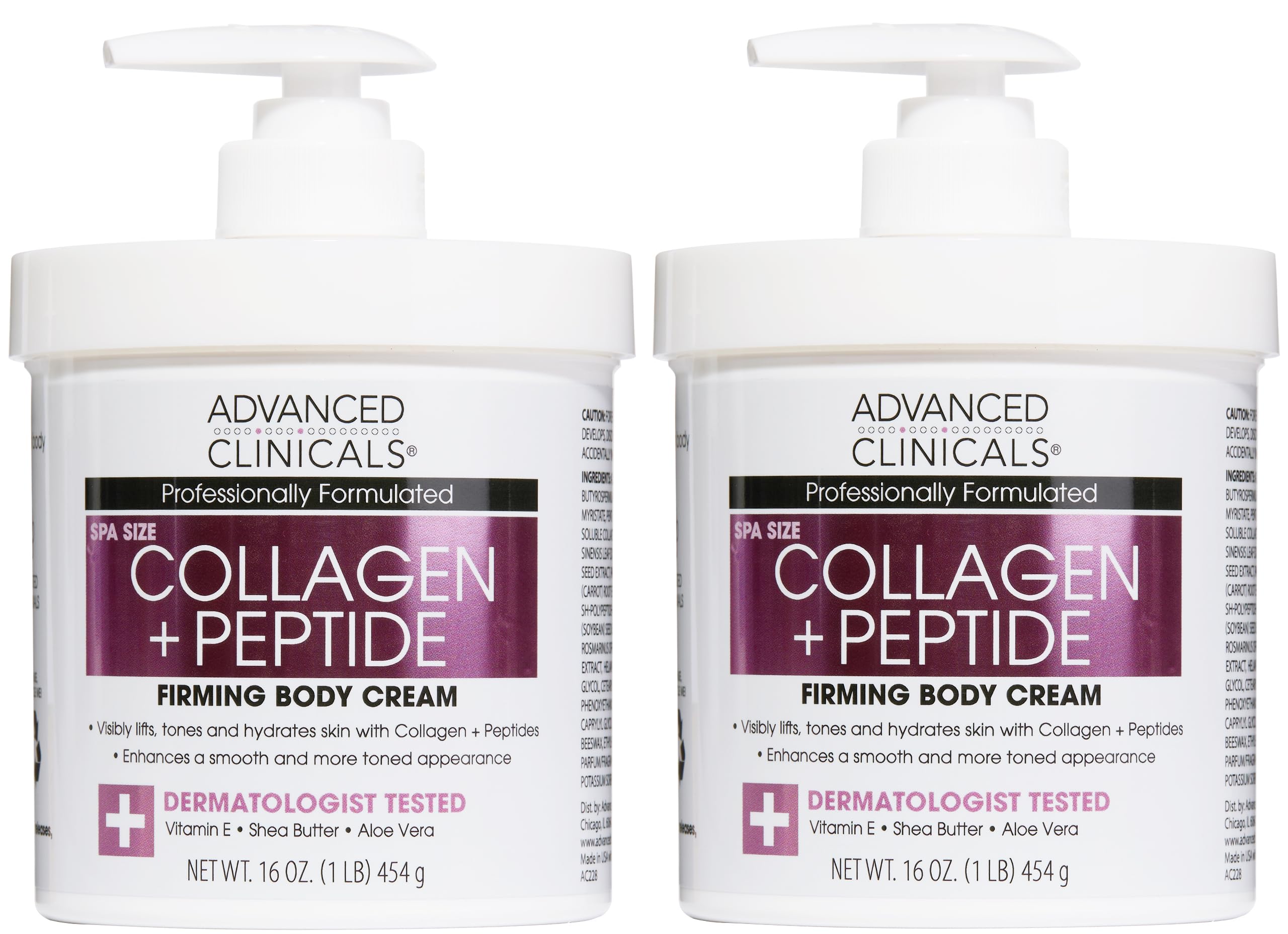 Advanced Clinicals Collagen Peptides Crème Corps en flacon, hydratation durable.