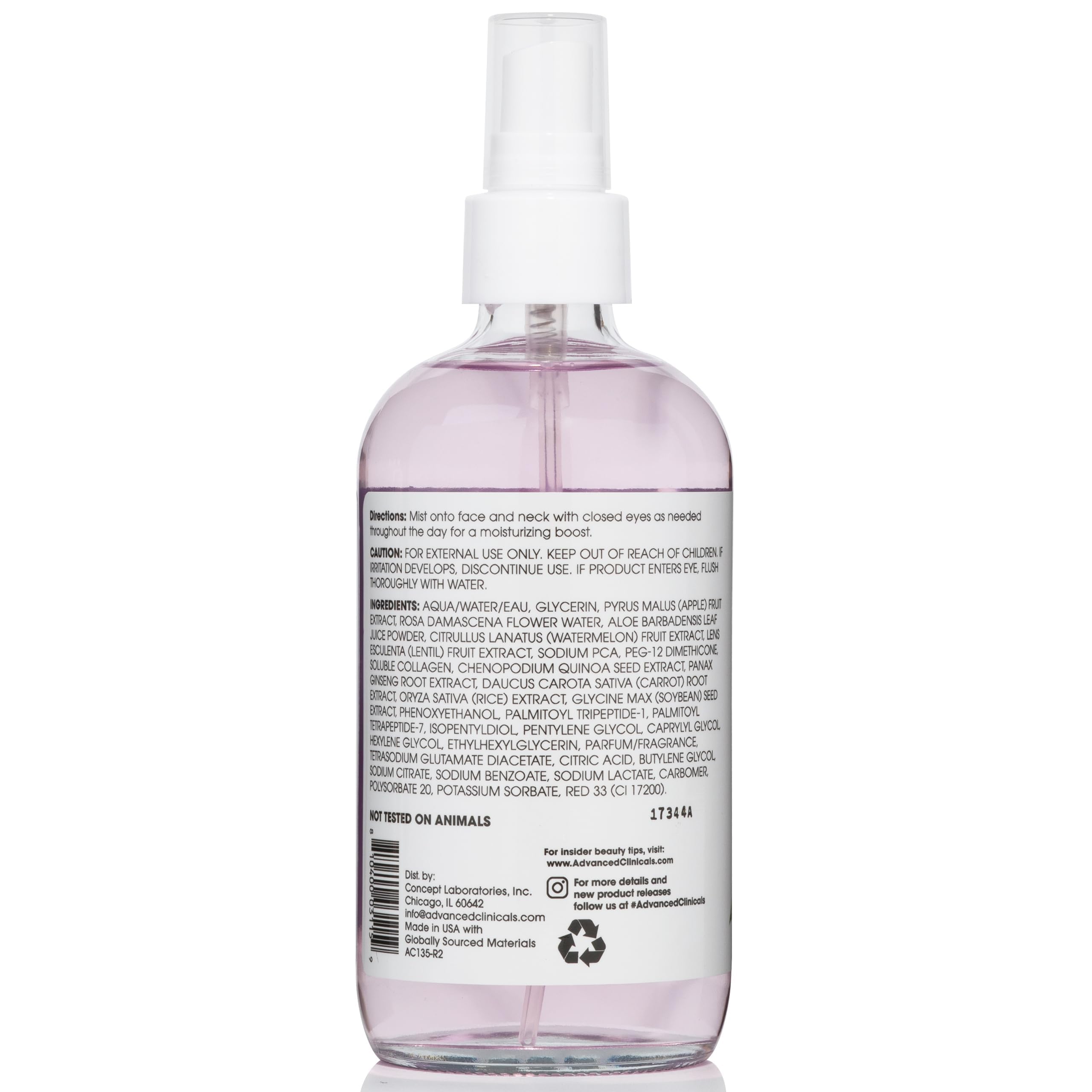 Advanced Clinicals Collagen Rosewater Face Mist close-up bottle with refreshing rose aroma.