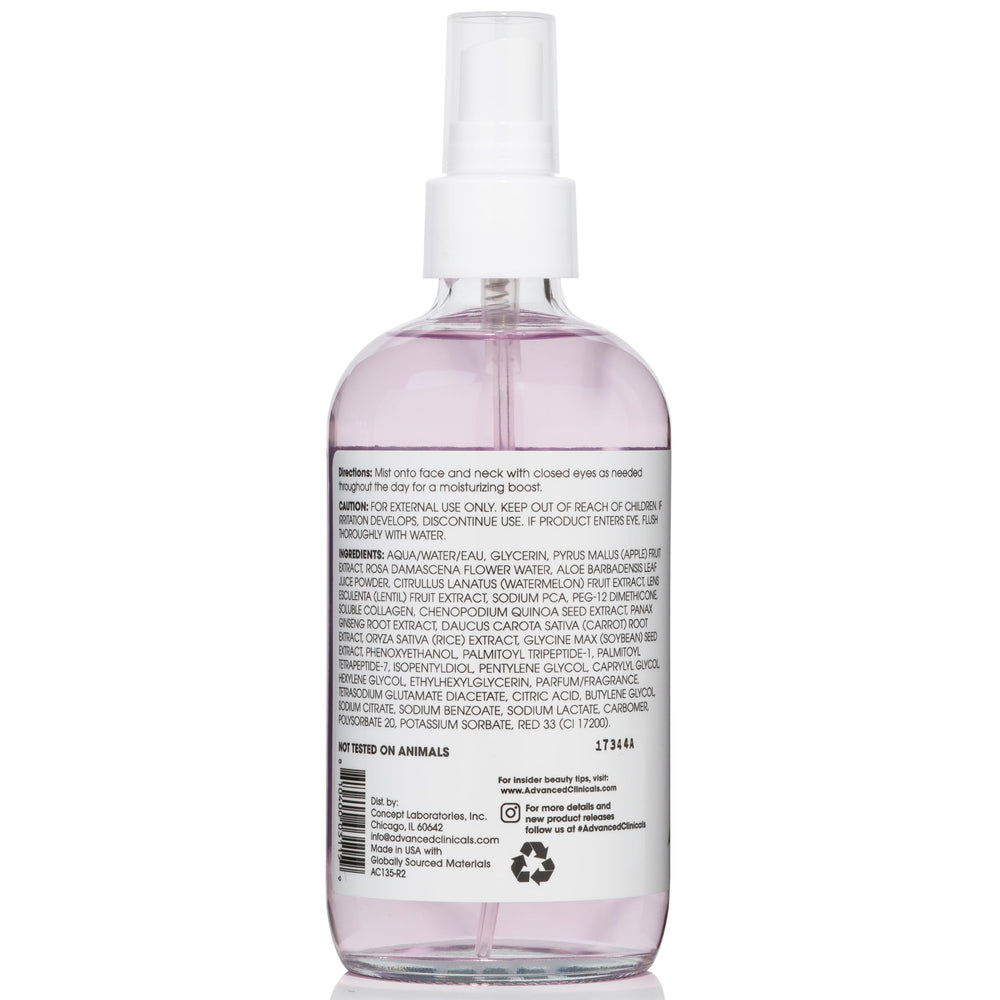Advanced Clinicals Collagen Rosewater Face Mist close-up bottle with refreshing rose aroma.