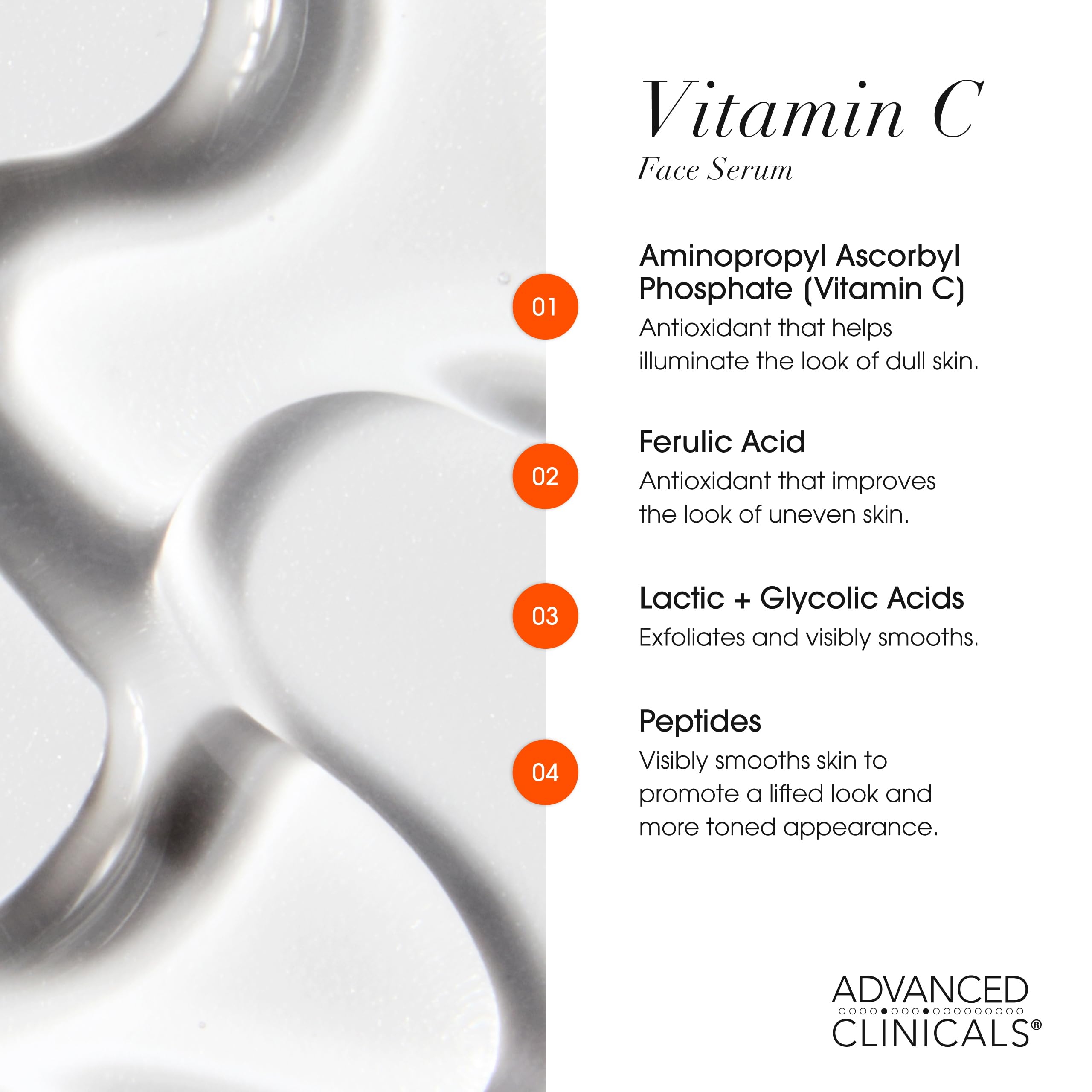 Advanced Clinicals Collagène Serum visage flacon pipette, hydratation et peau plus lisse.