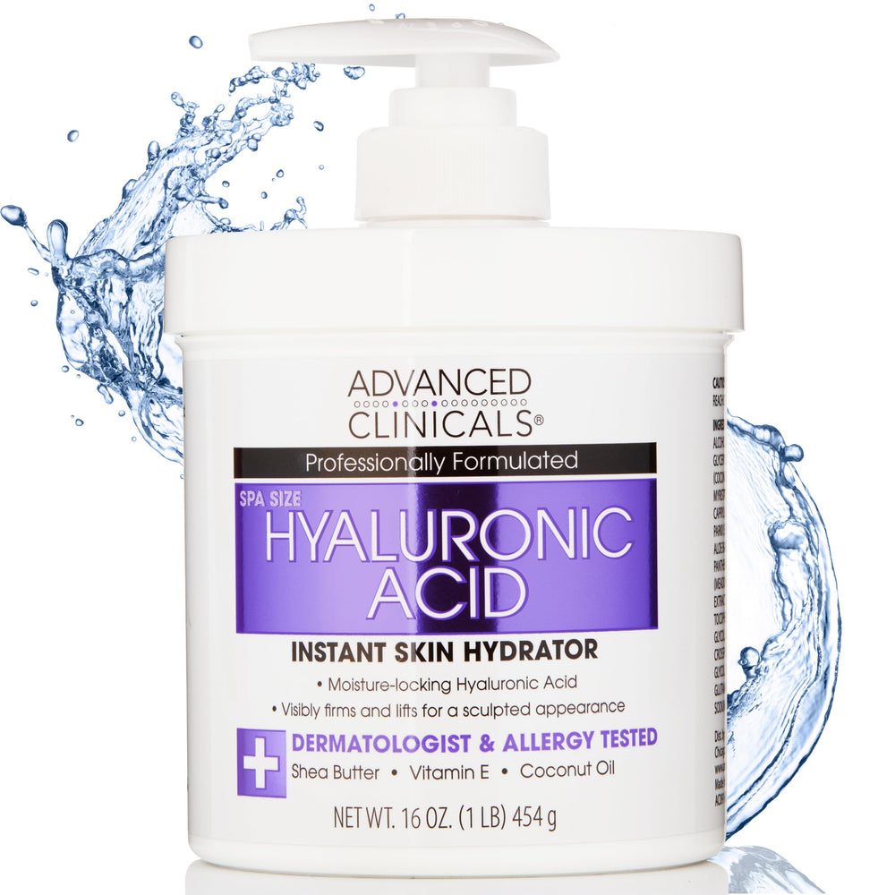 Advanced Clinicals Crème corps acide hyaluronique – flacon pour hydratation en profondeur.