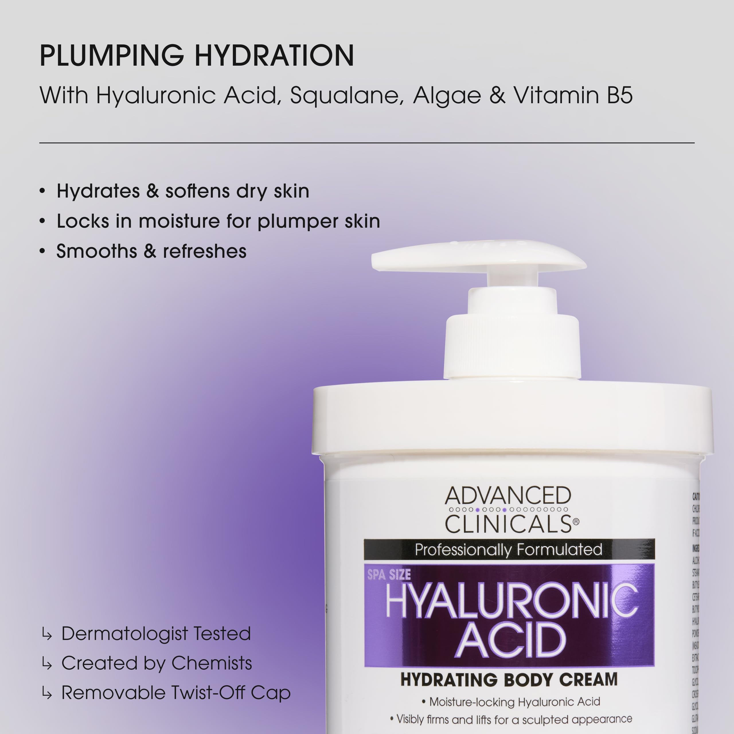 Advanced Clinicals crème corps hydratation avec squalane et algue