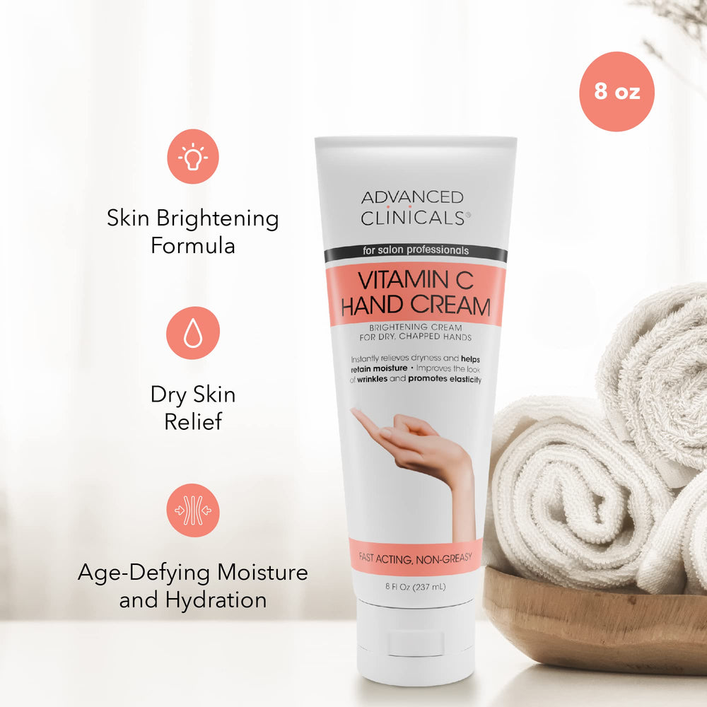 Advanced Clinicals Crème Corps Vitamine C – flacon, hydratation durable pour peau sèche.