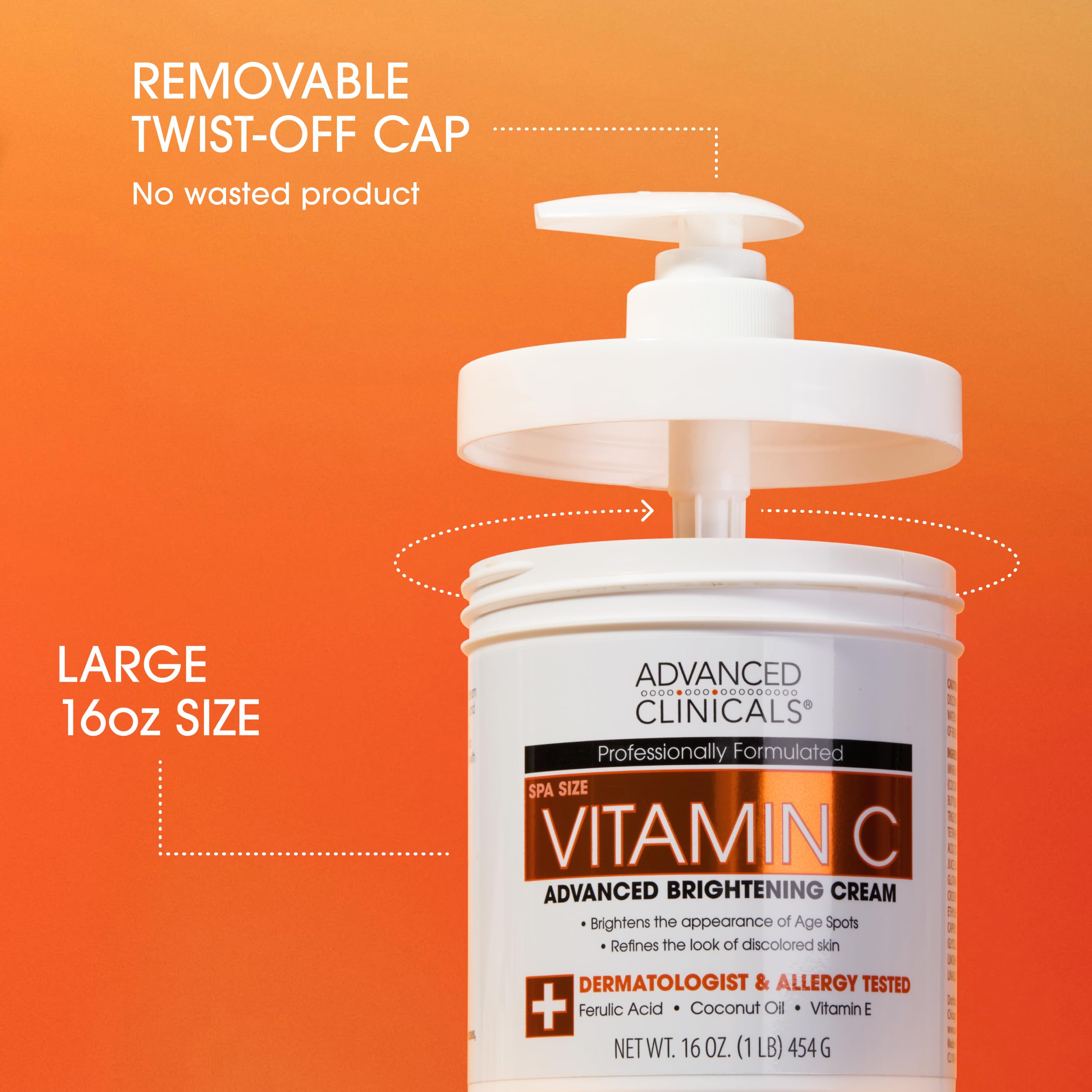 Advanced Clinicals Crème Corps Vitamin C Ferulic Acid — peau plus uniforme et hydratée.