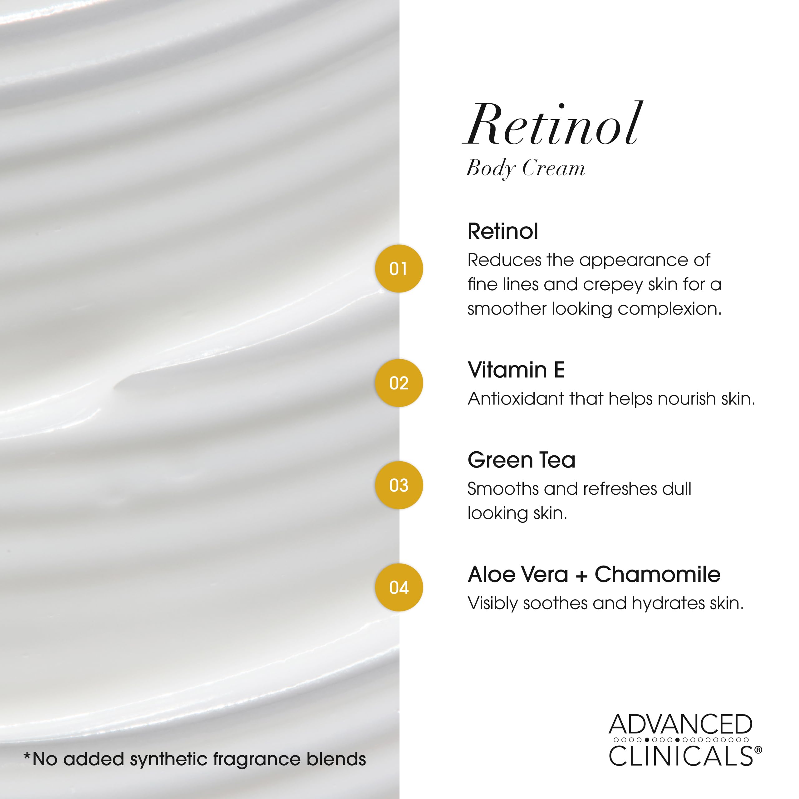 Advanced Clinicals Creme Manuka Honey Corps au Collagène, texture riche et nourrissante.