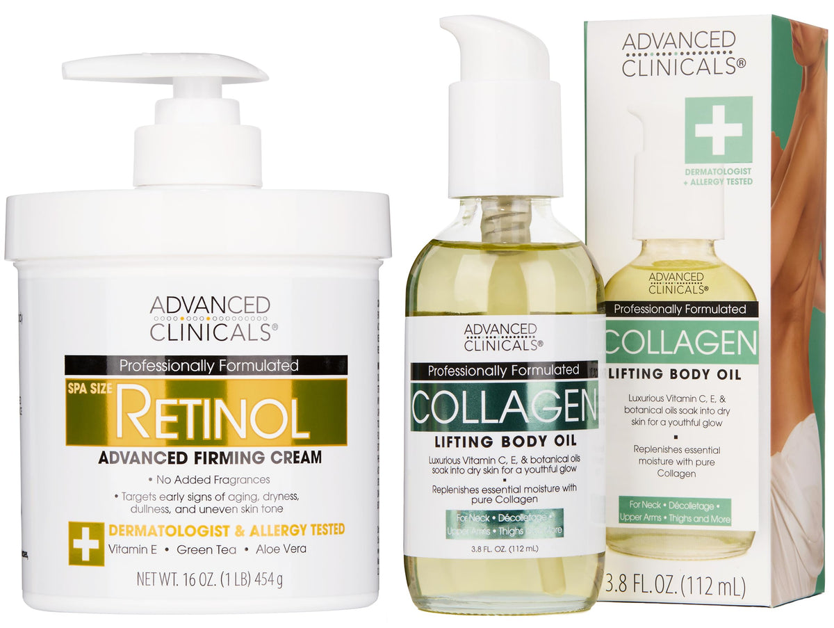 Advanced Clinicals crème retinol pour le corps en bouteille, hydratation ciblée et apparence plus lisse