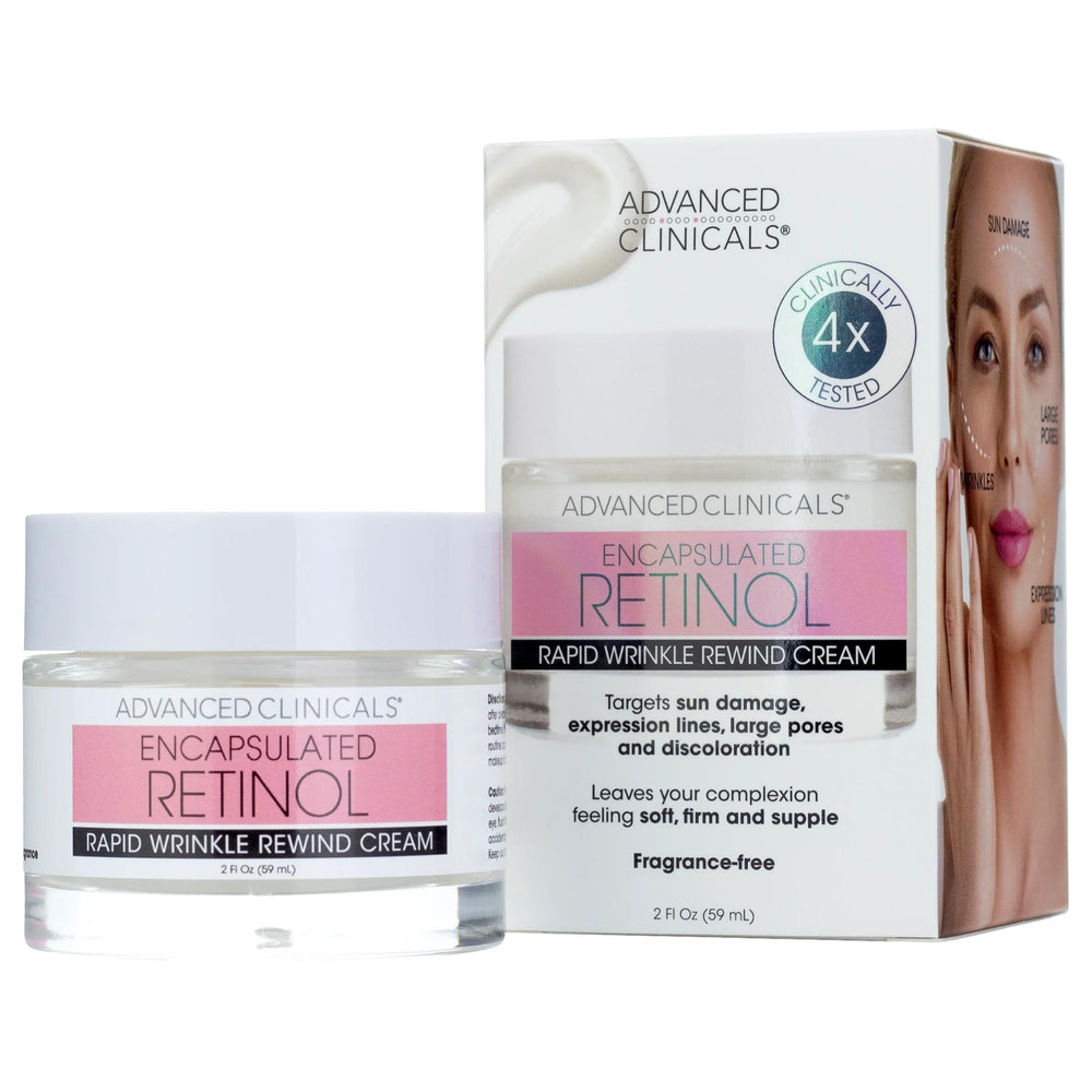 Advanced Clinicals crème-retinol visage, flacon élégant, peau plus ferme et lisse.