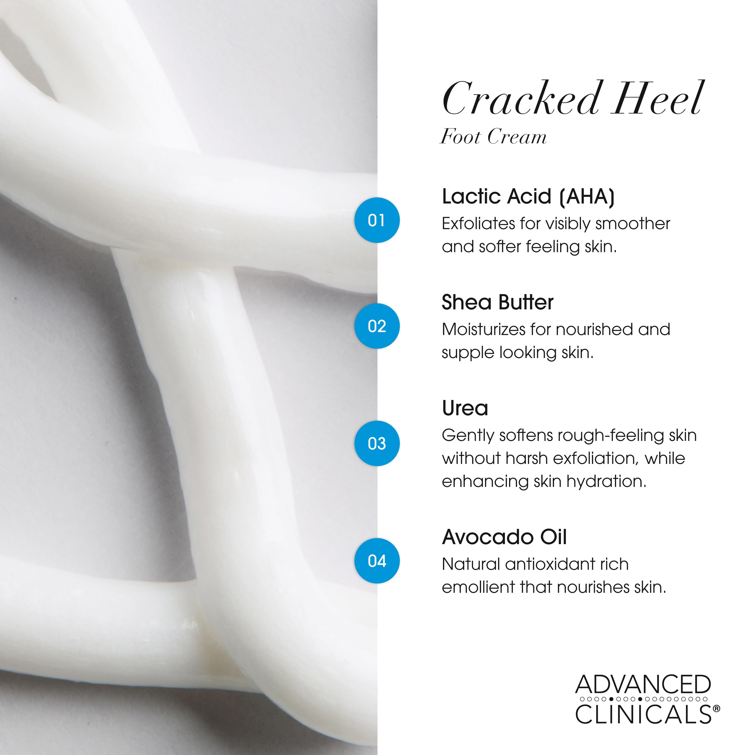 Advanced Clinicals Crème pieds: résultats sur zones rugueuses et sèches.