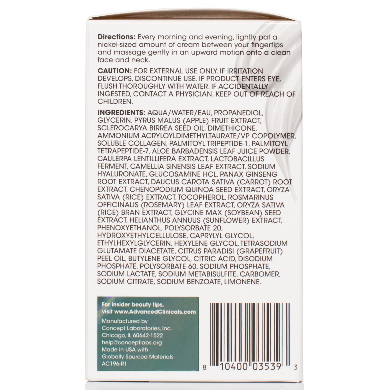 Emballege pratique de 2 oz de Advanced Clinicals Gel-Creme Collagene pour voyager.