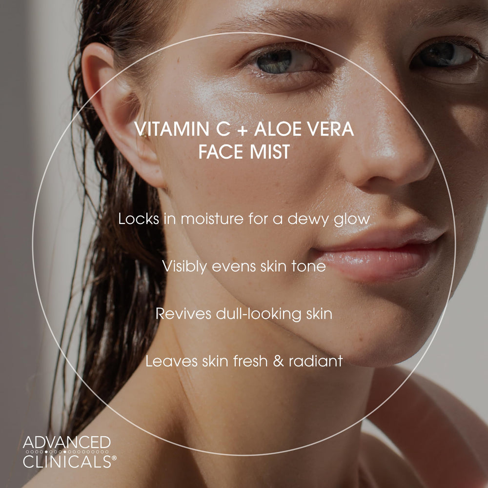 Advanced Clinicals glow facial mist closeup highlighting radiant skin feel.
