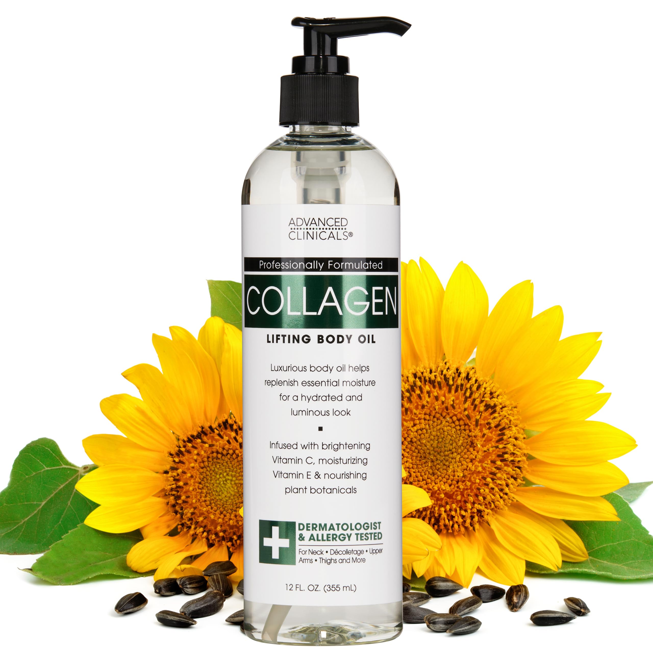 Advanced Clinicals Huile Collagène – bouteille élégante pour hydrater la peau durablement.