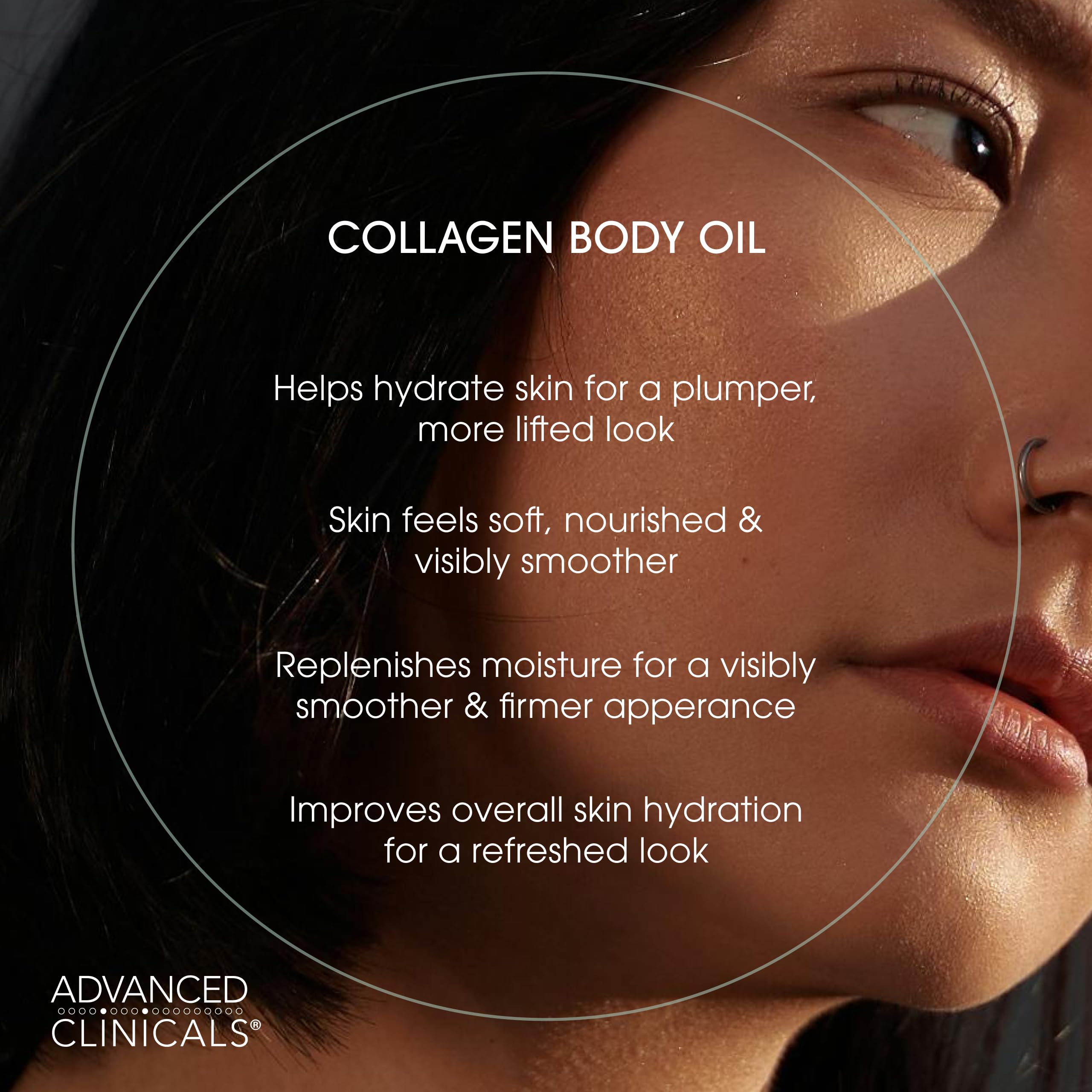 Advanced Clinicals huile-corps-brillance-naturelle – révèle une peau éclatante et saine.