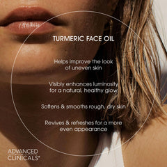 Advanced Clinicals Sérum huile curcuma – texture soyeuse pour une peau douce et hydratée.