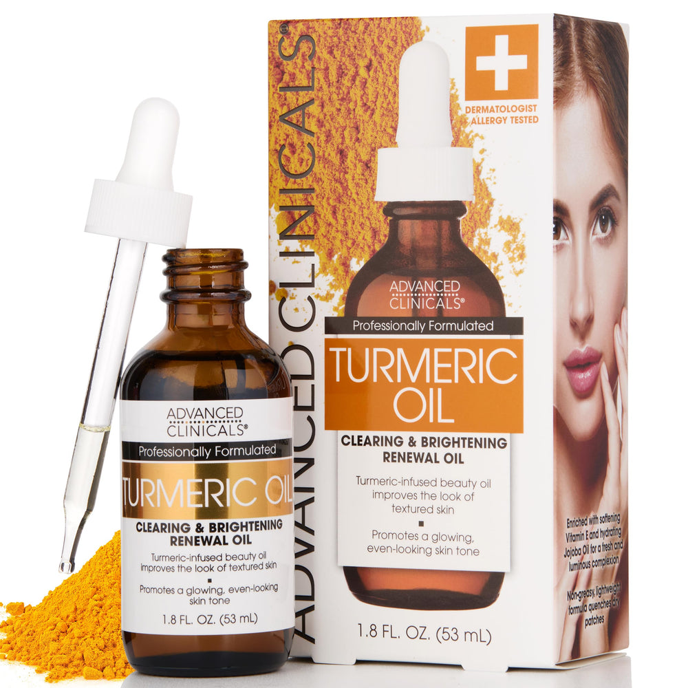 Advanced Clinicals Sérum huile curcuma – bouteille visage, hydratation légère et teint lumineux.