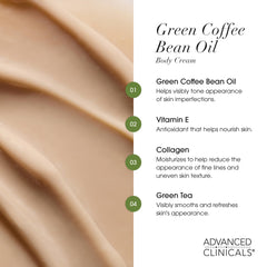 Advanced Clinicals Huile grains café vert, idéale sur le visage et le corps.