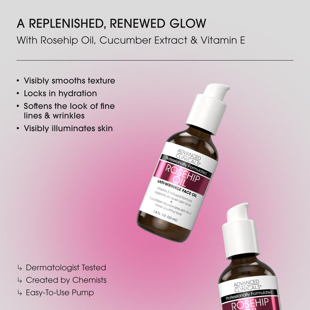 Advanced Clinicals Huile Rosehip Application Massage: appliquez doucement pour une peau douce.