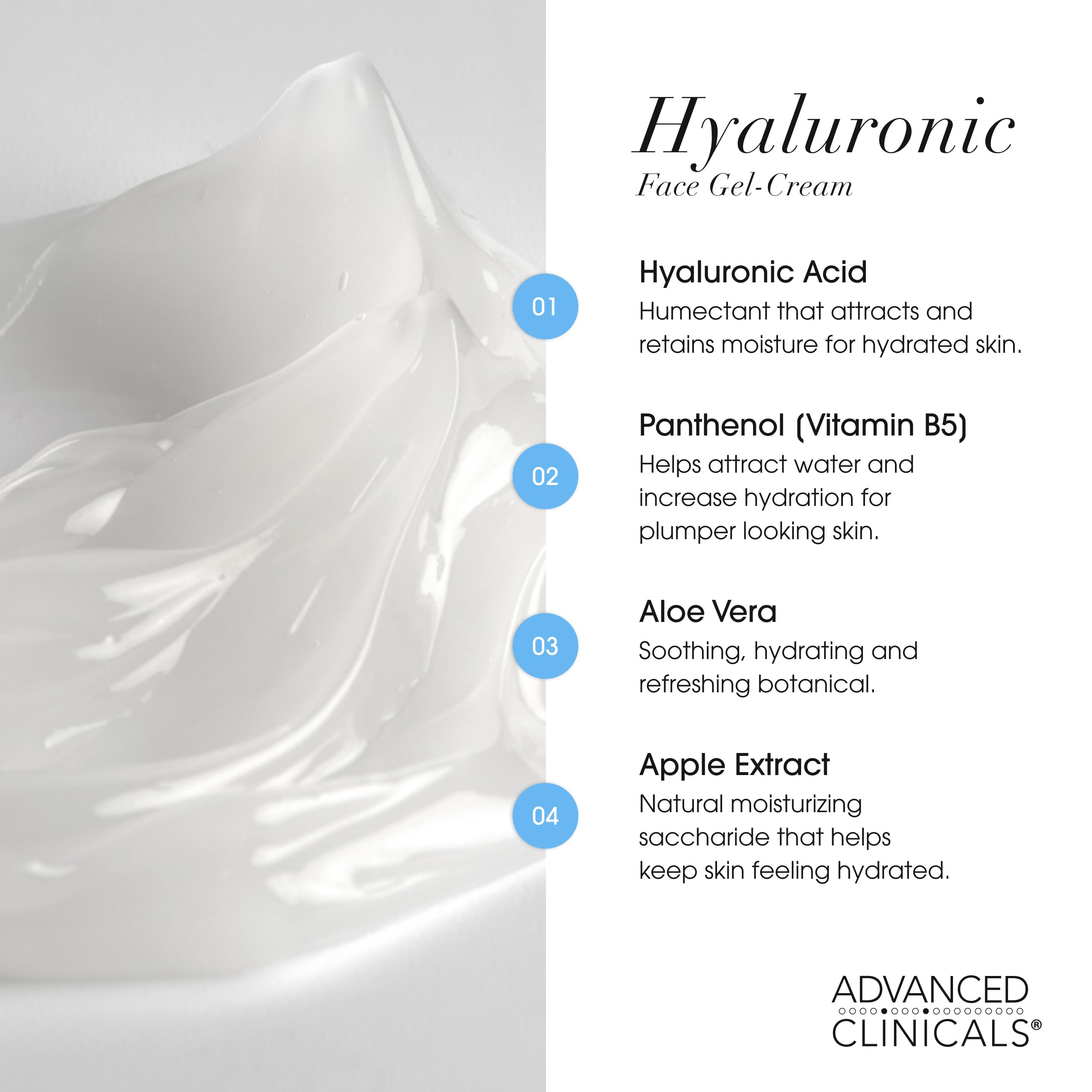 Advanced Clinicals hydratation quotidienne pour peau sèche et teint frais.