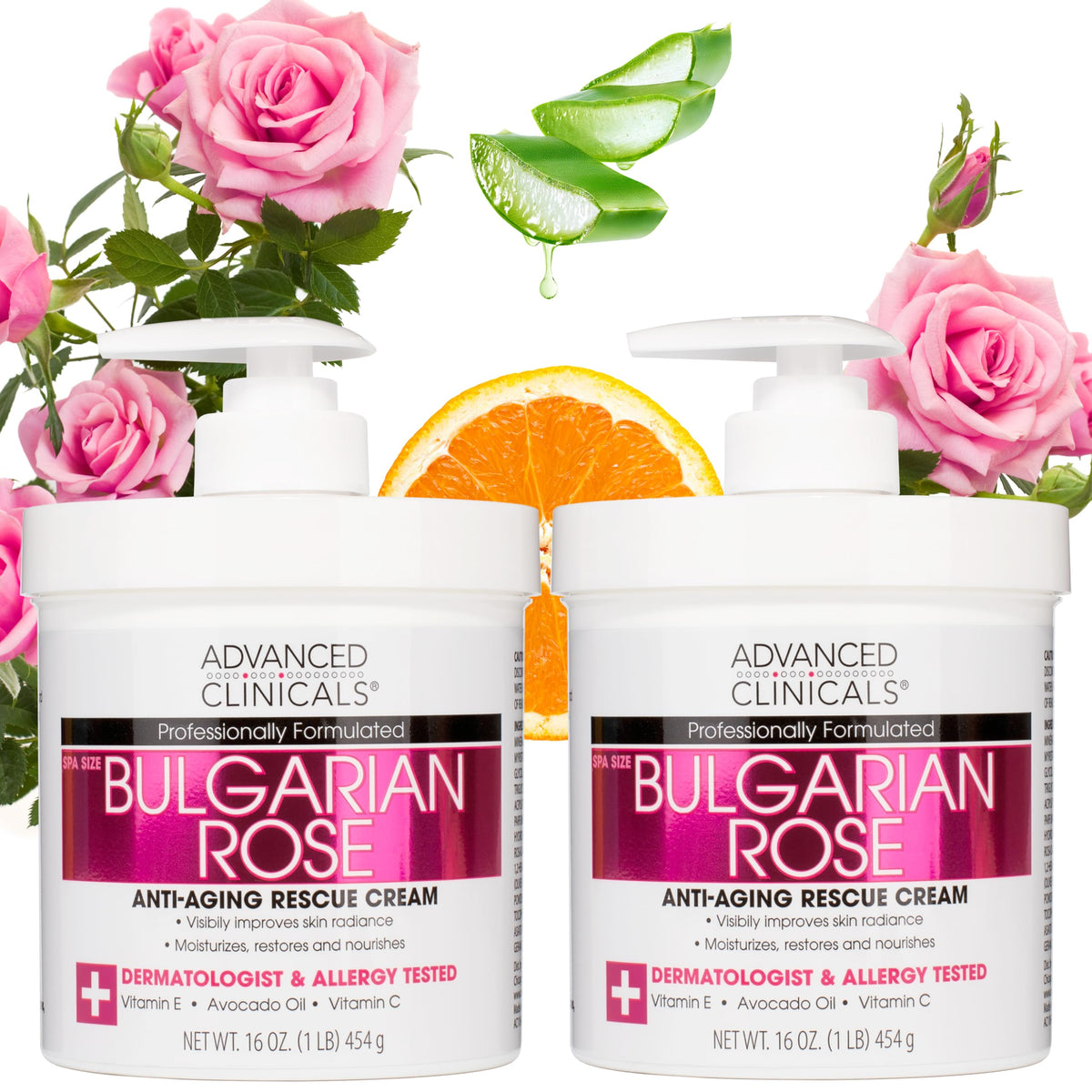 Advanced Clinicals Lotion Rose Bulgare en bouteille de 16 oz offrant hydratation durable