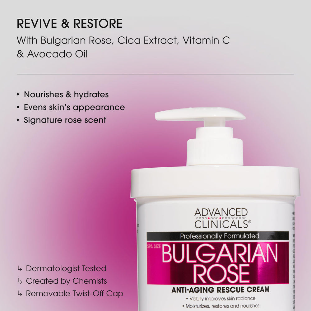 Texture creme veloutée Advanced Clinicals rose bulgare non grasse pour confort