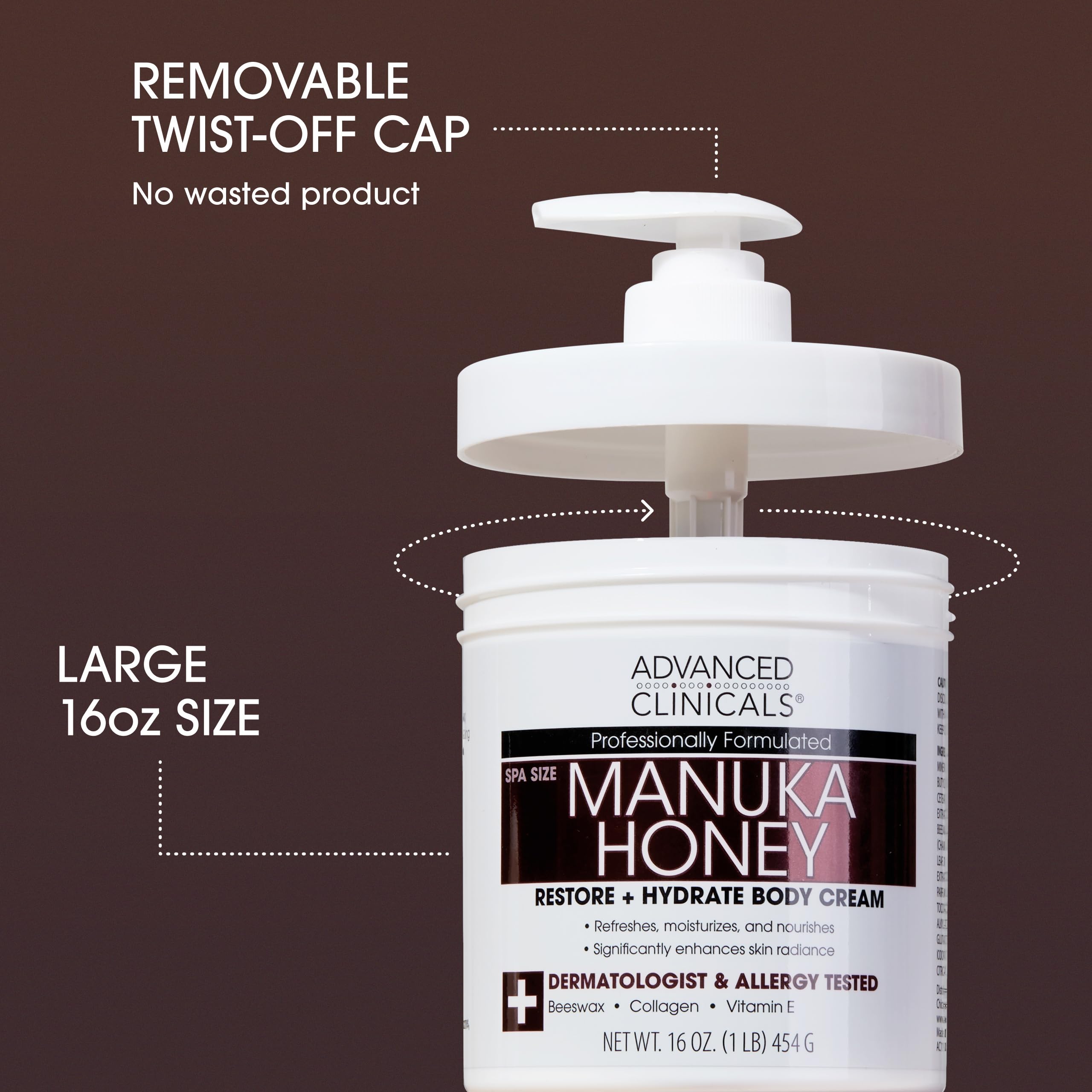 Advanced Clinicals Manuka Honey Body Cream absorption rapide sans fini gras