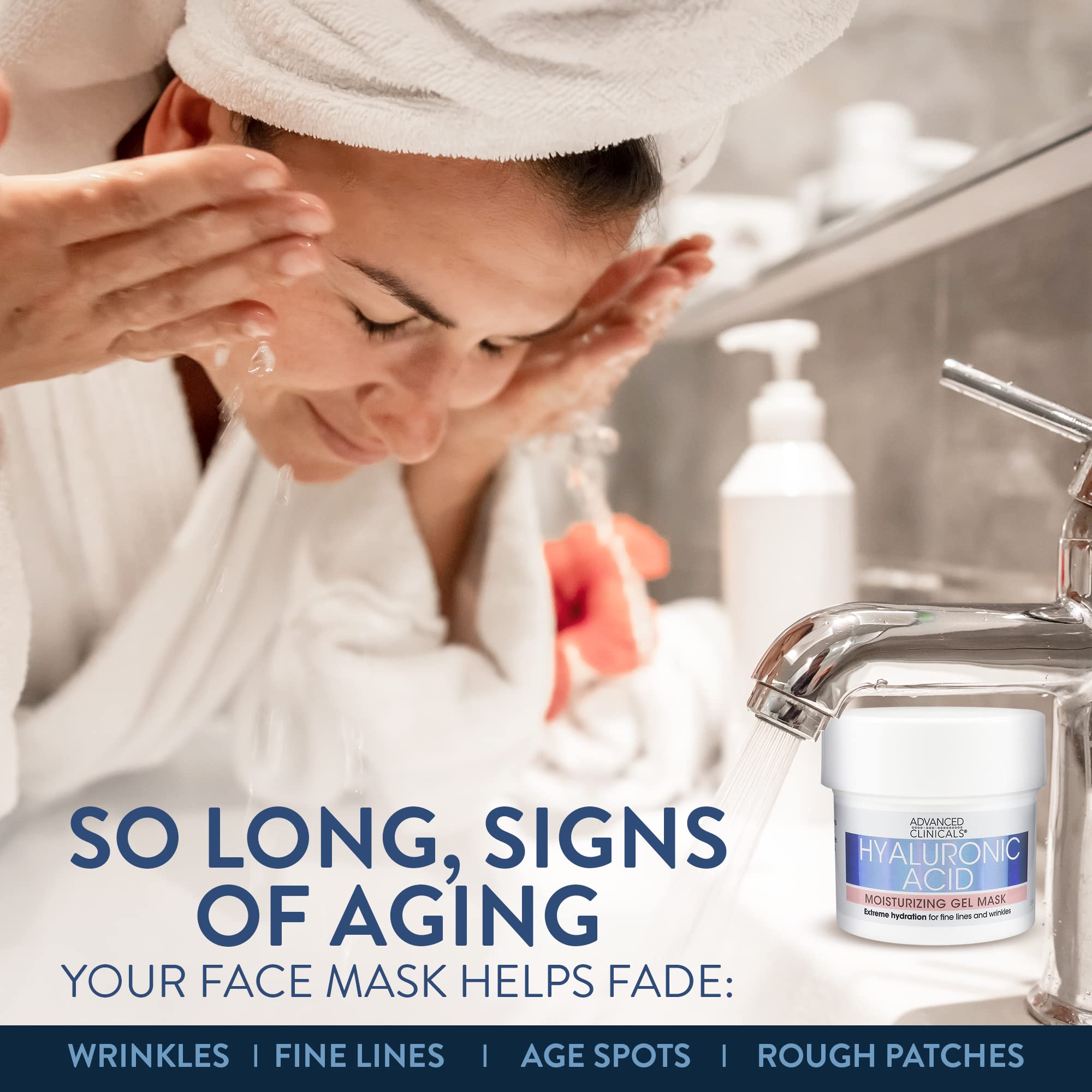 Masque hyaluronique Advanced Clinicals Visage éclat subtil et teint homogène.
