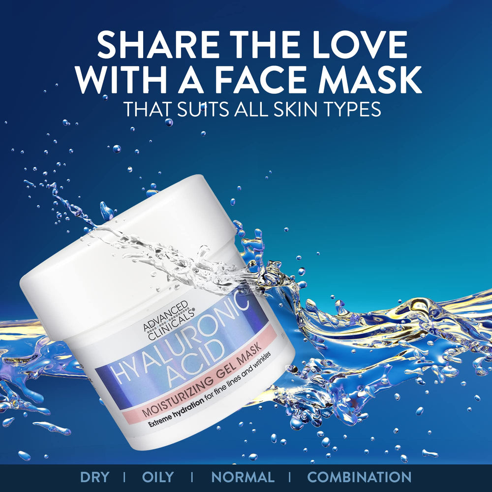 Advanced Clinicals Masque Gel Hyaluronique Visage formulation hypoallergénique et doux.