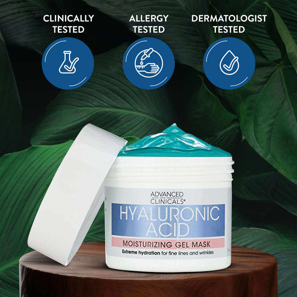Advanced Clinicals Masque Gel Hyaluronique Visage effet relaxant et calmant.