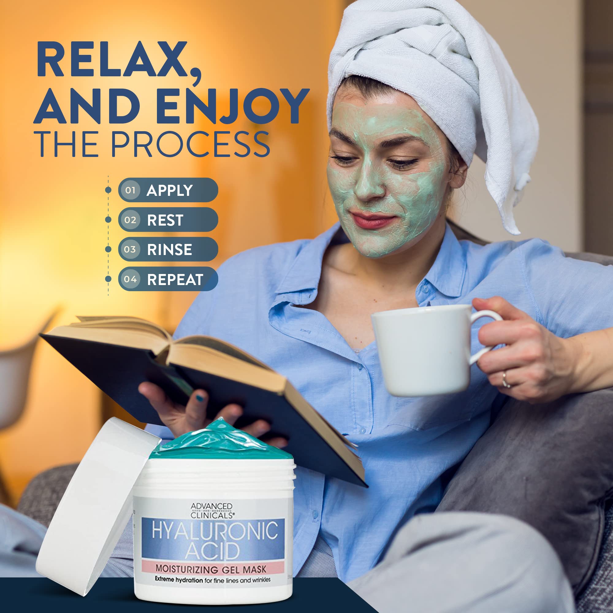 Advanced Clinicals Masque Gel Hyaluronique Visage hydrate en profondeur.