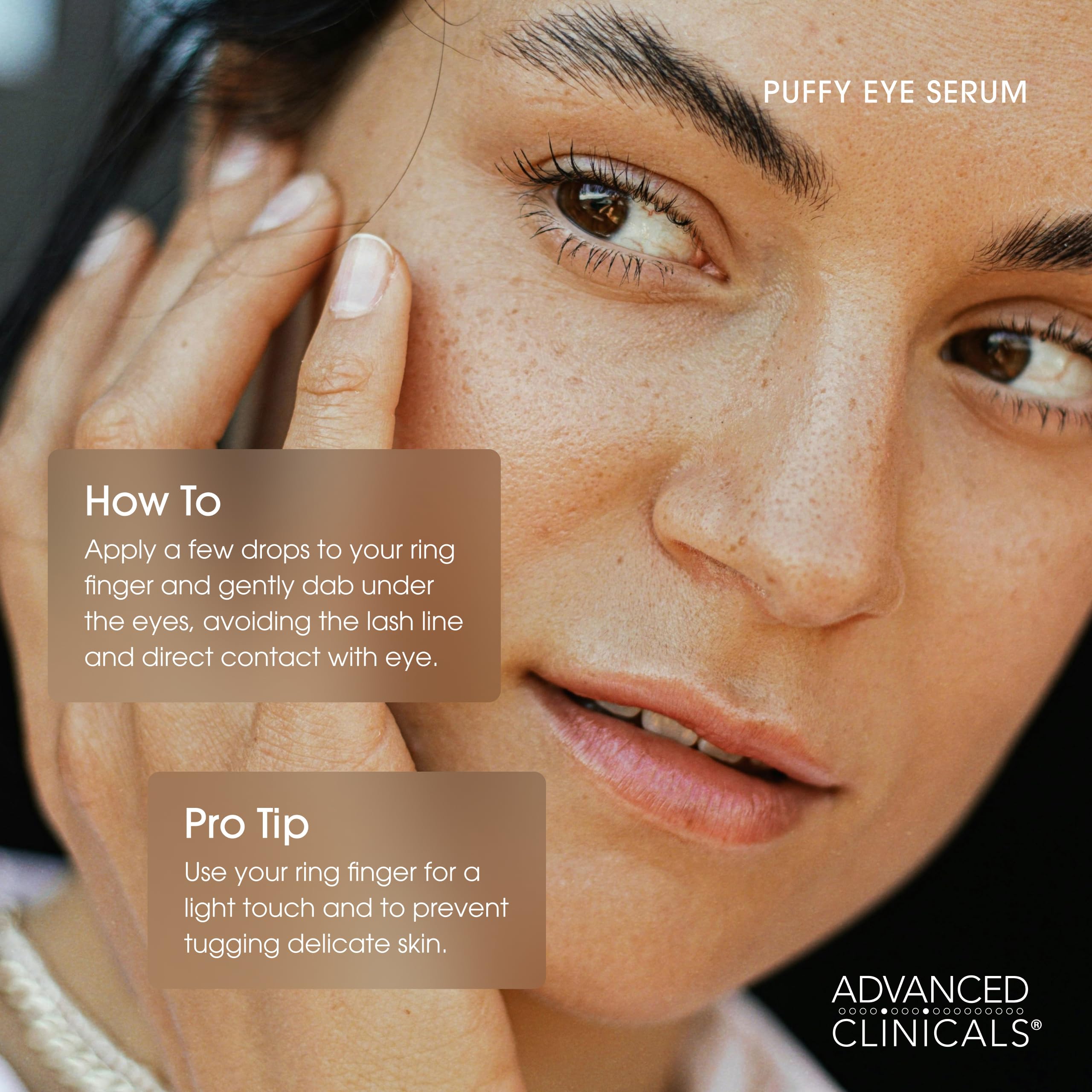Under-eye area with Advanced Clinicals Puffy Eye Serum applied for smoother texture