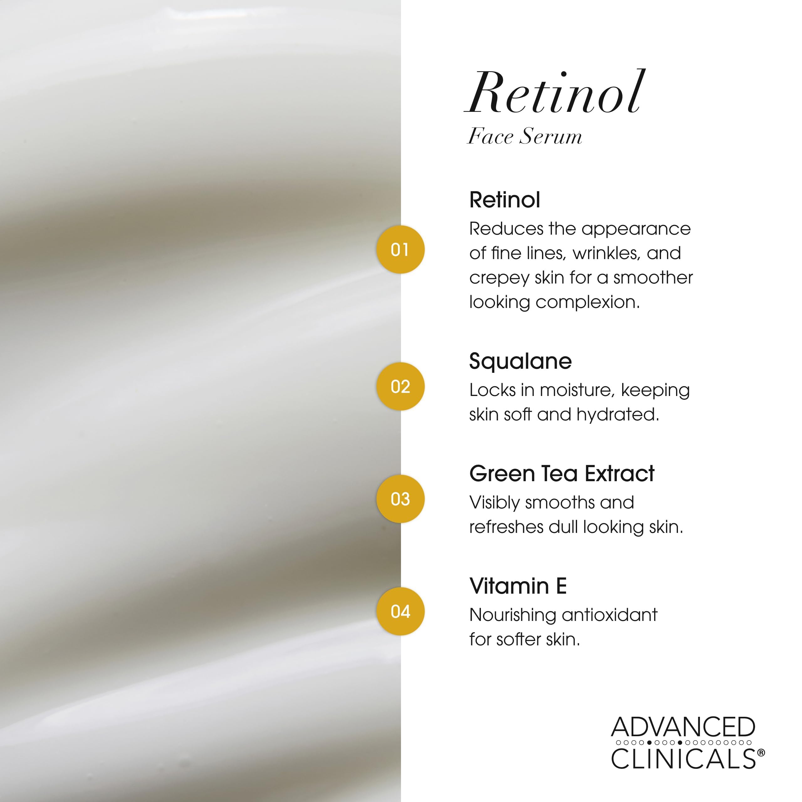 Advanced Clinicals Retinol Serum Thé vert et vitamine E pour peau tonifiée