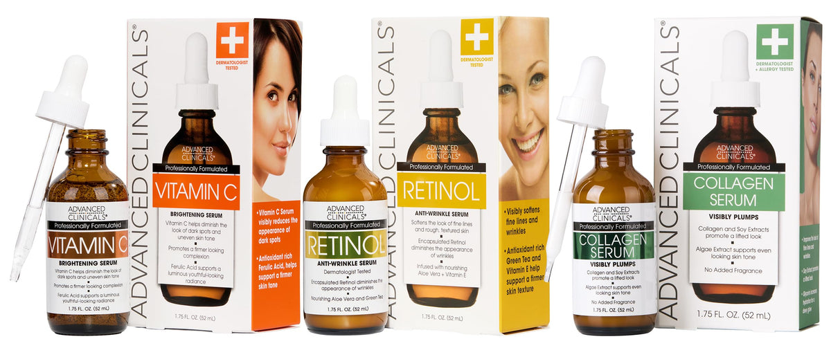 Advanced Clinicals Retinol Serum visage flacon pipette, hydratation et fermeté possibles.