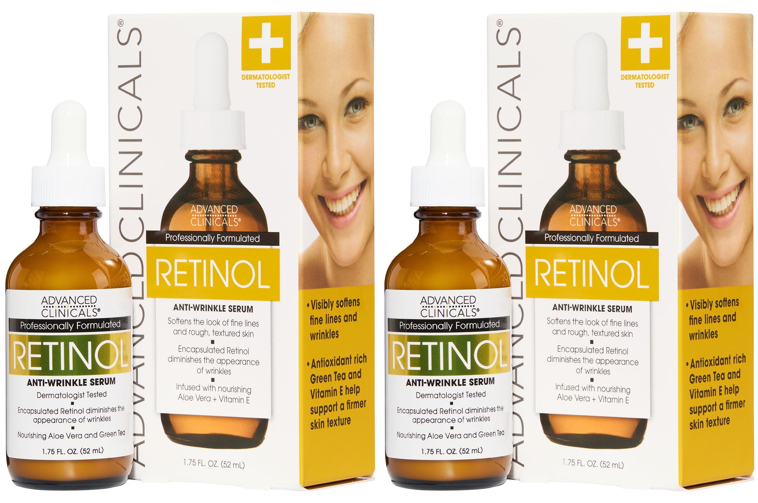 Advanced Clinicals Sérum Rétinol Visage — flacon laitueux, hydratation durable.