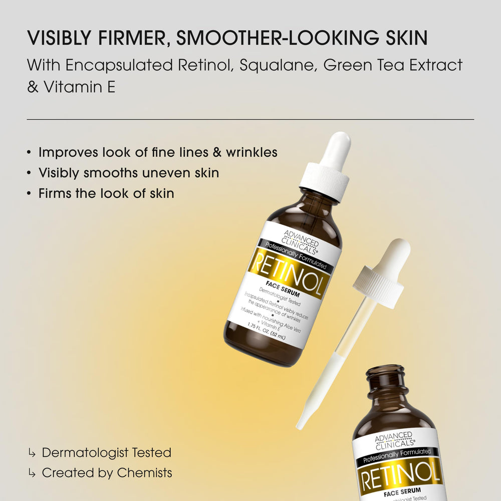 Advanced Clinicals Sérum Rétinol Visage — texture lactée pour peau lisse.