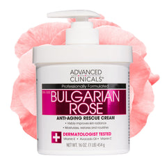 Advanced Clinicals Rose Bulgare Crème Corps, flacon, hydratation nourrissante au quotidien.
