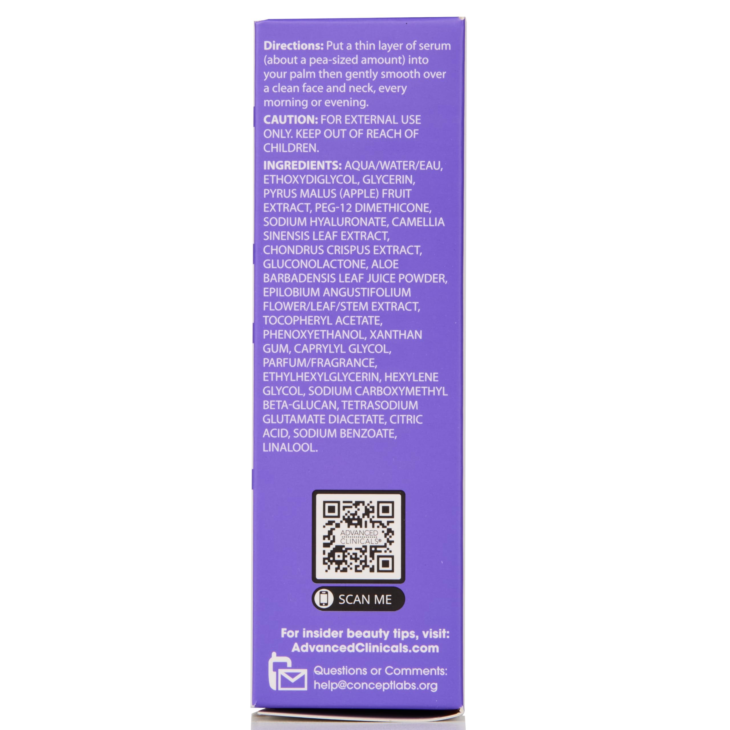 Sérum hyaluronique Advanced Clinicals — recommandation pour peaux déshydratées et dévitalisées.